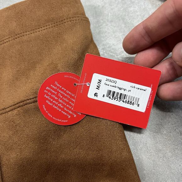 NEW Spanx Faux Suede Leggings In Rich Caramel Brown Size Medium Petite - Picture 4 of 7